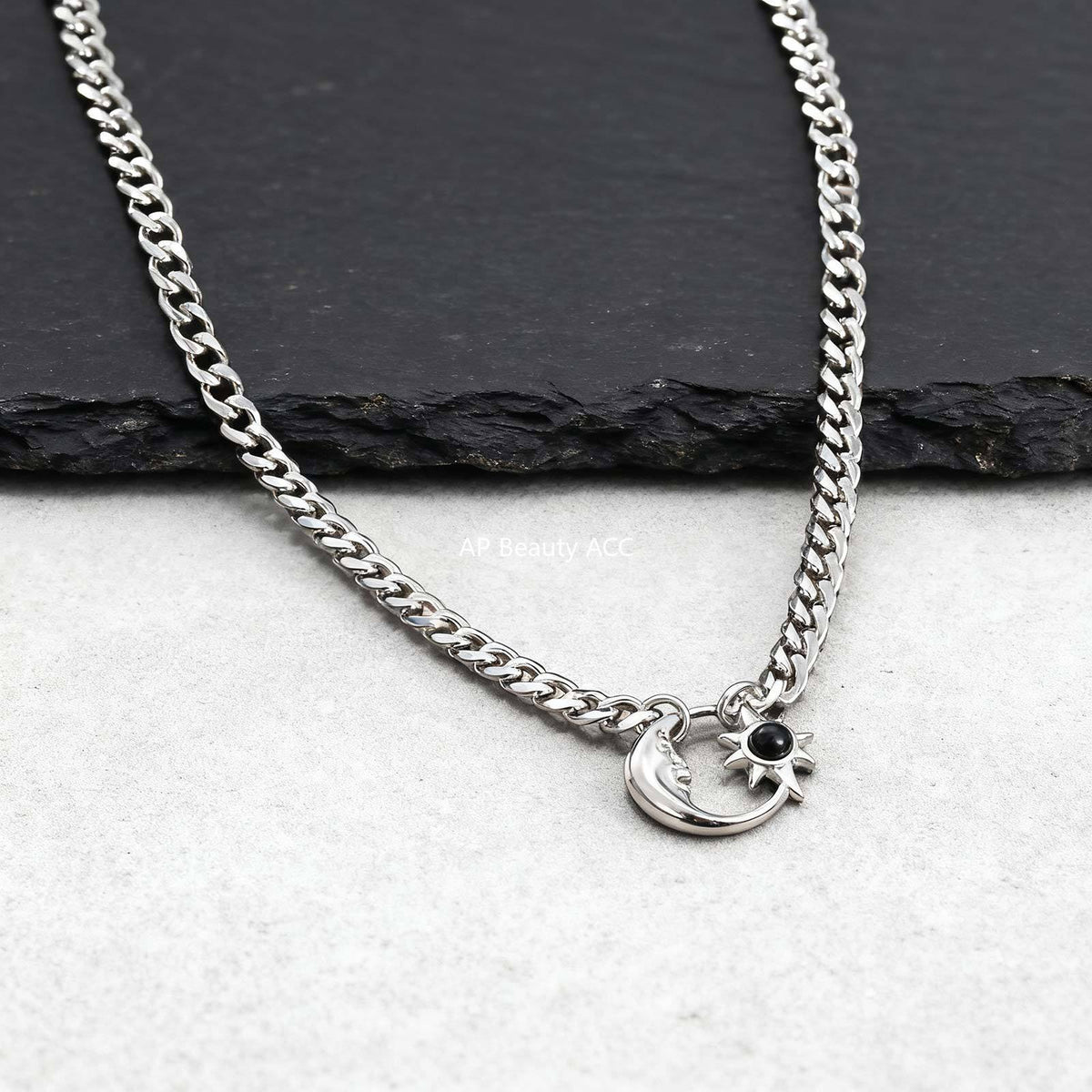 G관 - 달 태양 오팔 펜던트 스테인리스 스틸 목걸이 [NC-2407] 25.12-2