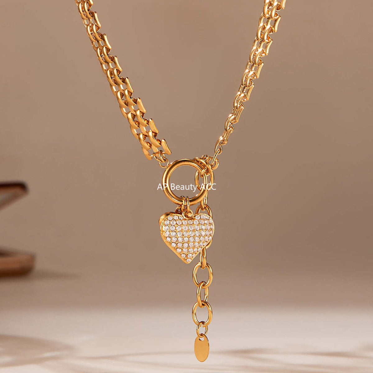 D관 - 하트 풀큐빅 펜던트 체인 스테인리스 스틸 목걸이 팔찌 [TXP476] 25.11-3