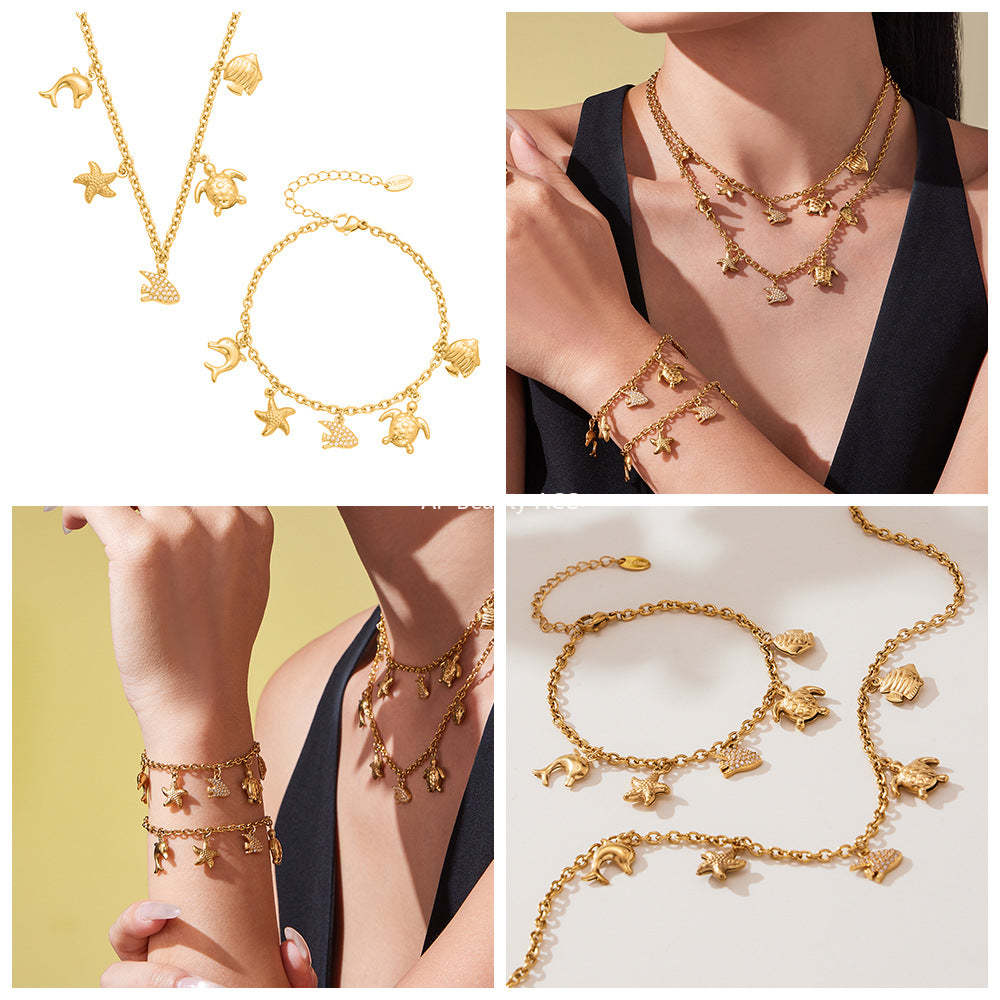 D관 - 18K 도금 스테인리스 스틸 해양생물 큐빅 펜던트 목걸이 팔찌 [TXP445] 25.10-4