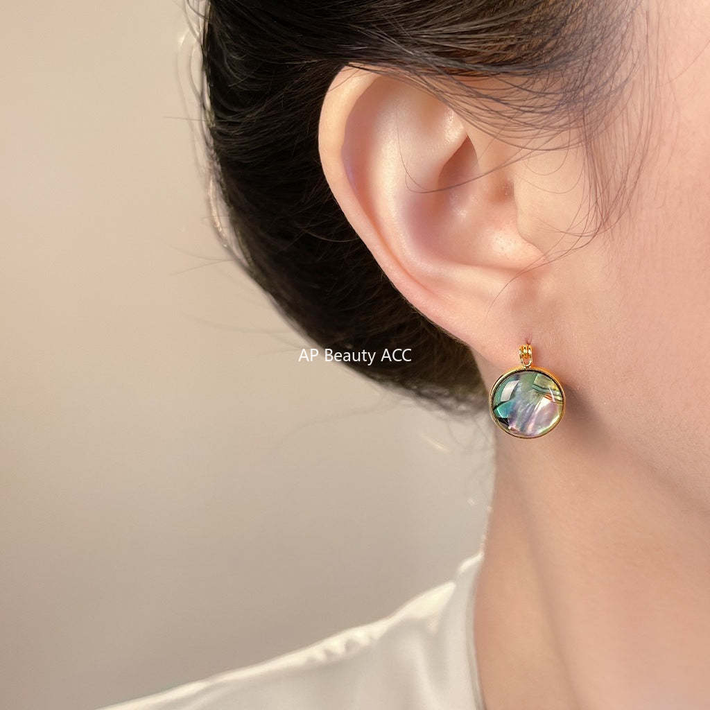 C관 - 전복 자개 원형 양면 귀걸이 [7101] 25.11-4