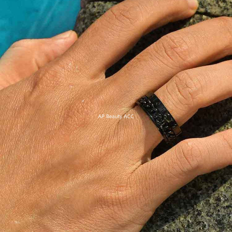 G관 - 스테인리스 스틸 룬 문자 체인 회전 반지 [R-651] 25.10-5