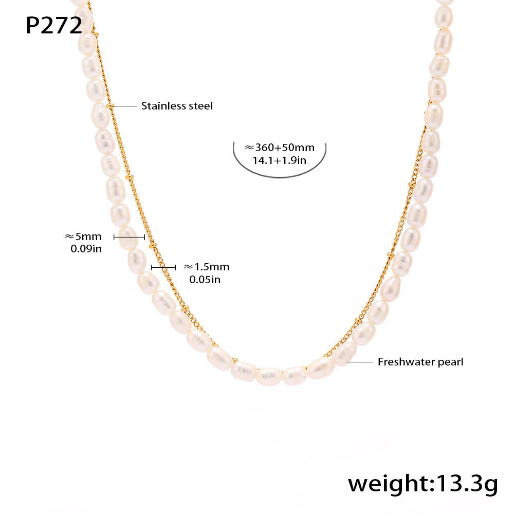 D관 - 더블 레이어 담수 진주 체인 스테인리스 스틸 18K 도금 목걸이 [P272] 25.04-1