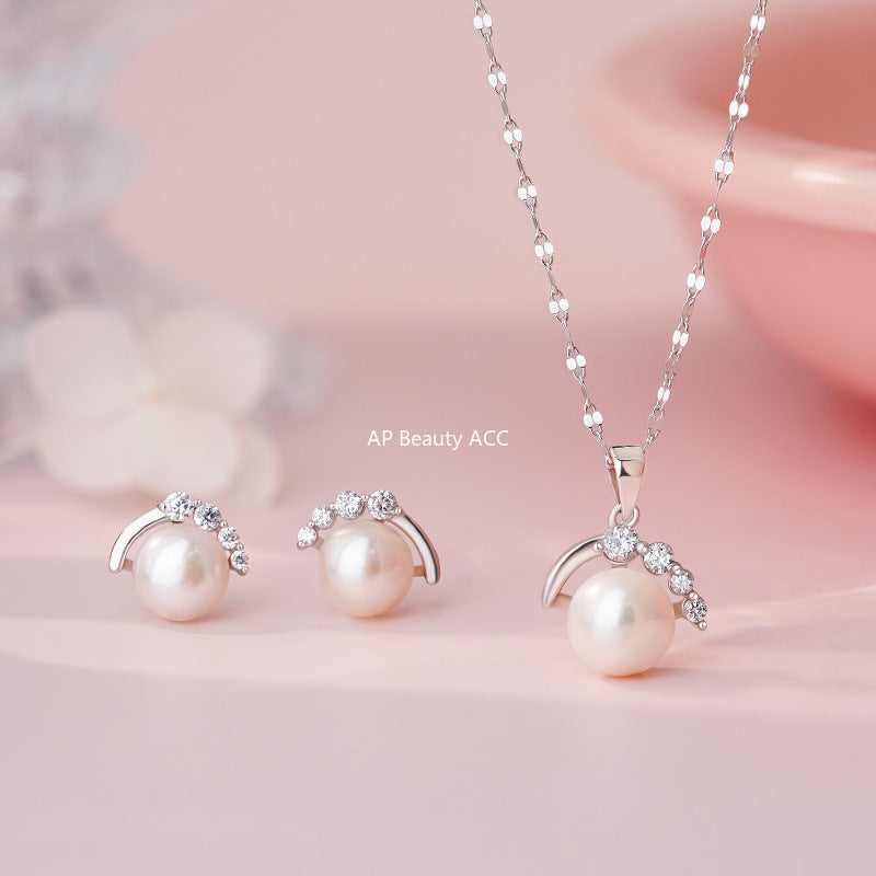 B관 - 999 실버 진주 큐빅 펜던트 목걸이 귀걸이 [YC0812N_1 YC6405E_1] 25.11-1