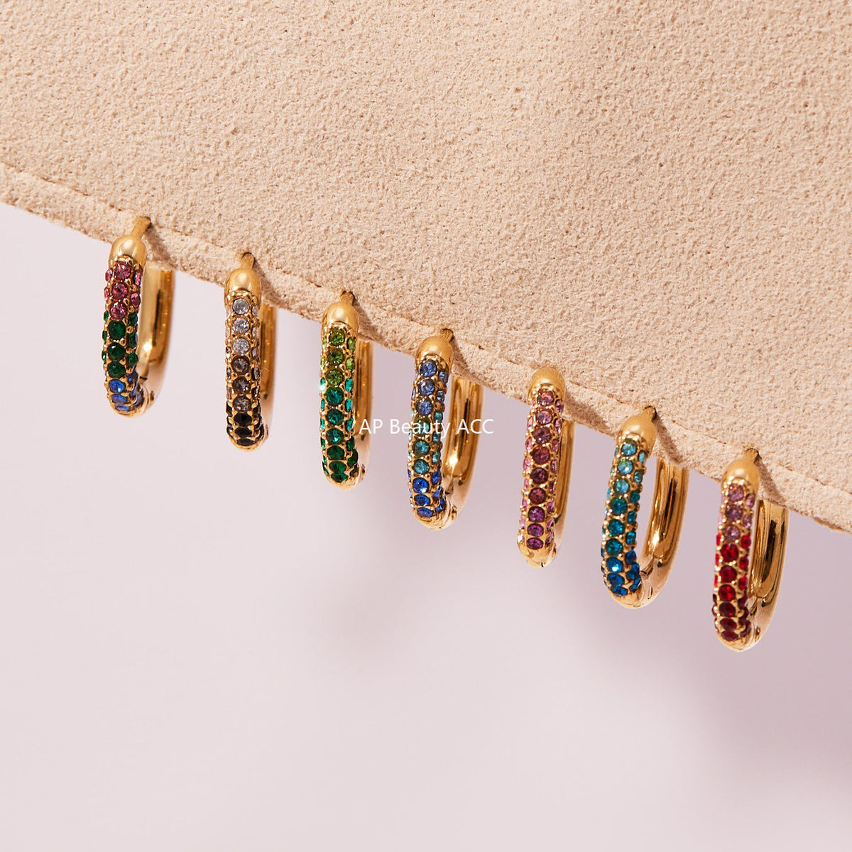 D관 - 스테인리스 18K 도금 멀티컬러 큐빅 링 귀걸이 [F752] 25.11-1