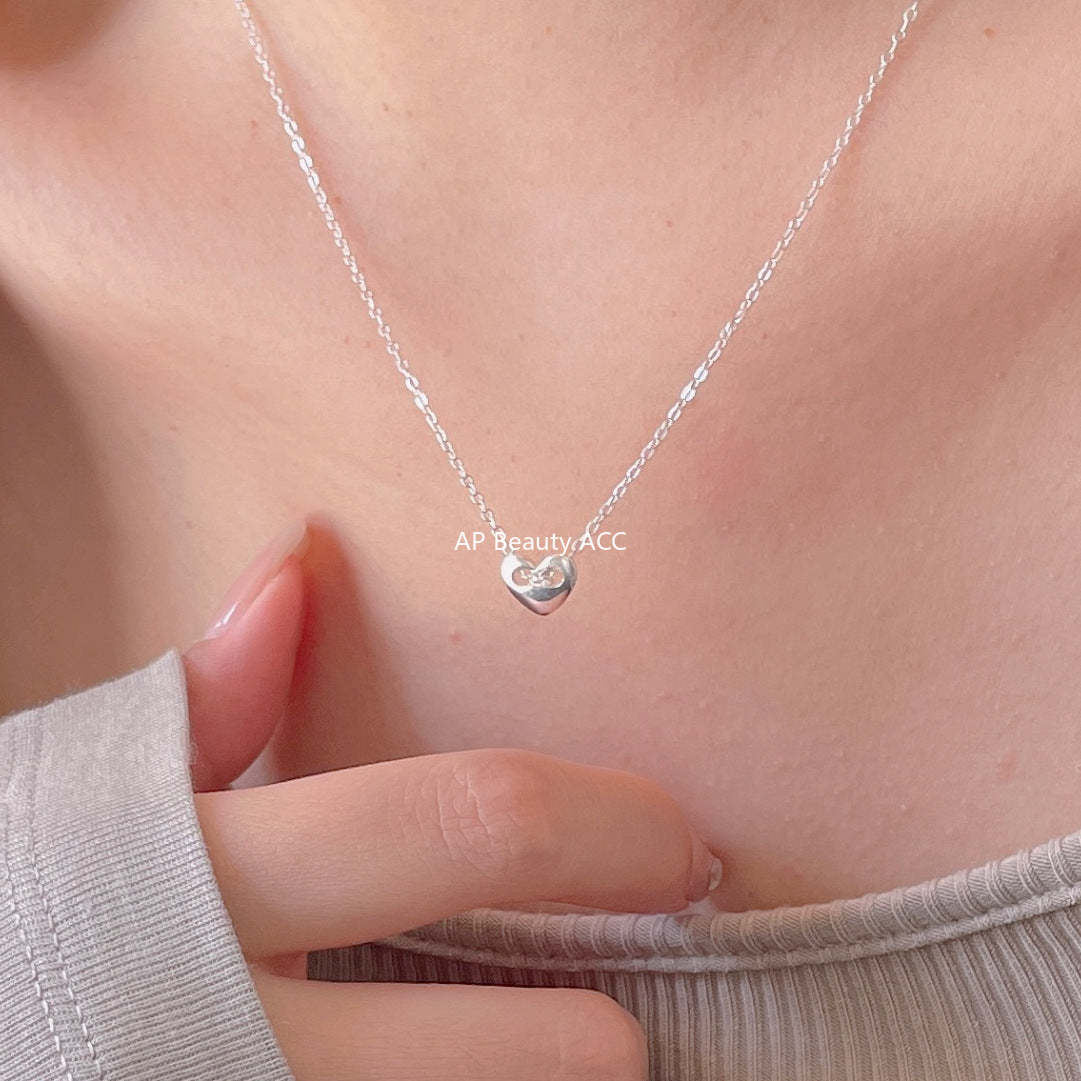 F관 - 925 실버 뚫린 하트 펜던트 목걸이 [B1192] 25.12-2