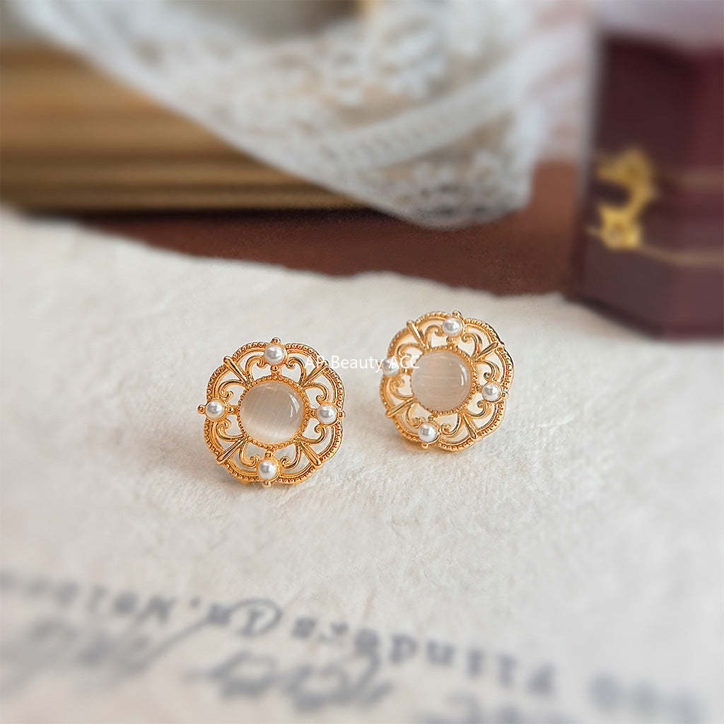 C관 - 14K 도금 유리 크리스탈 웨이브 패턴 세련된 귀걸이 [4075] 24.06-1