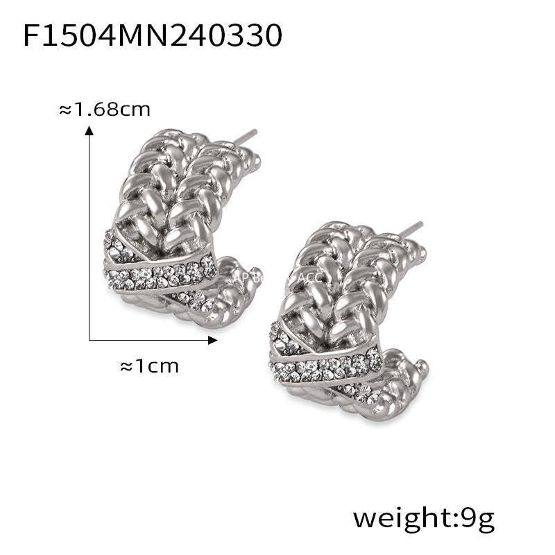 D관 - 신상 디자인 C자형 쇼팽 체인 티타늄 스틸 18K 도금 큐빅 귀걸이 [F1504] 24.04-2