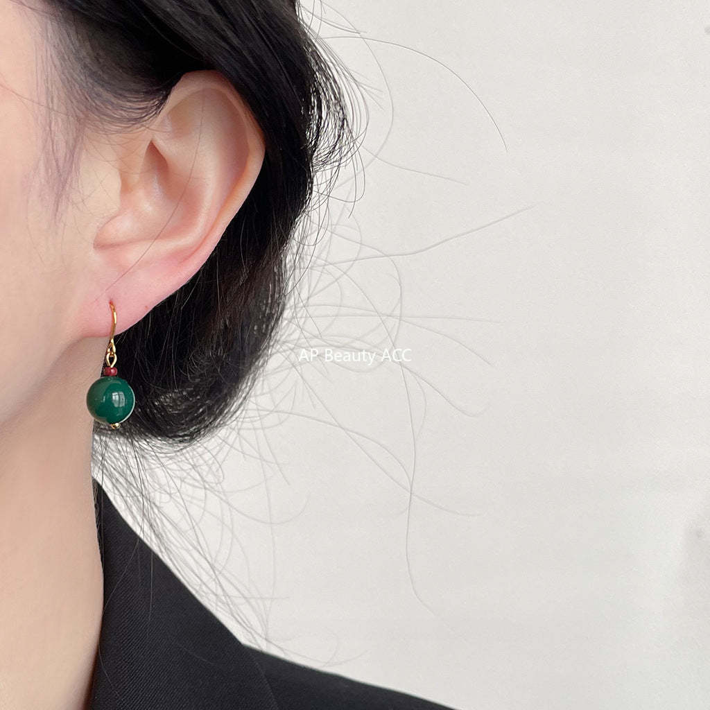 C관 - 천연석 녹마노 복고풍 홍마노 핸드메이드 귀걸이 [3757-3758] 24.04-1