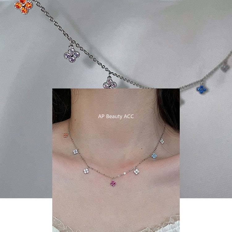 A관 - 네잎클로버 모양 컬러 큐빅 펜던트 목걸이 [XL-1214] 25.12-2