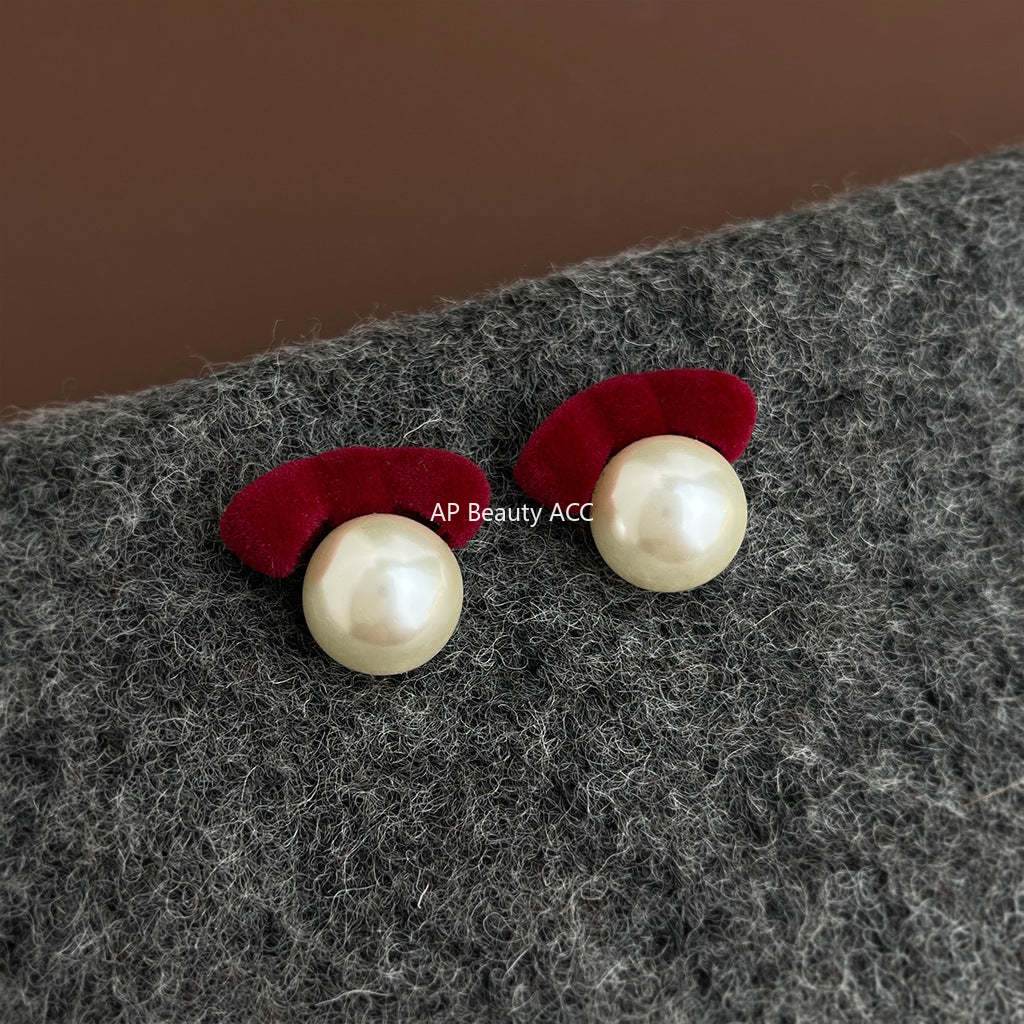 C관 - 벨벳 리본 진주 925 은침 귀걸이 [7134-7135] 25.11-3