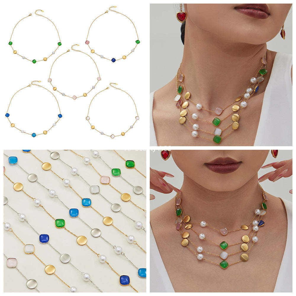 D관 - 묘안석 컬러 비즈 18K 도금 스테인리스 스틸 목걸이 [P822] 25.12-2