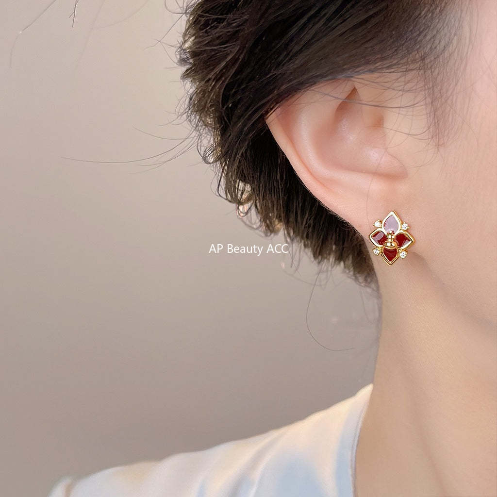 C관 - 925 은침 핸드페인팅 미니 큐빅 호리병 클로버 디자인 귀걸이 [6988] 25.10-5