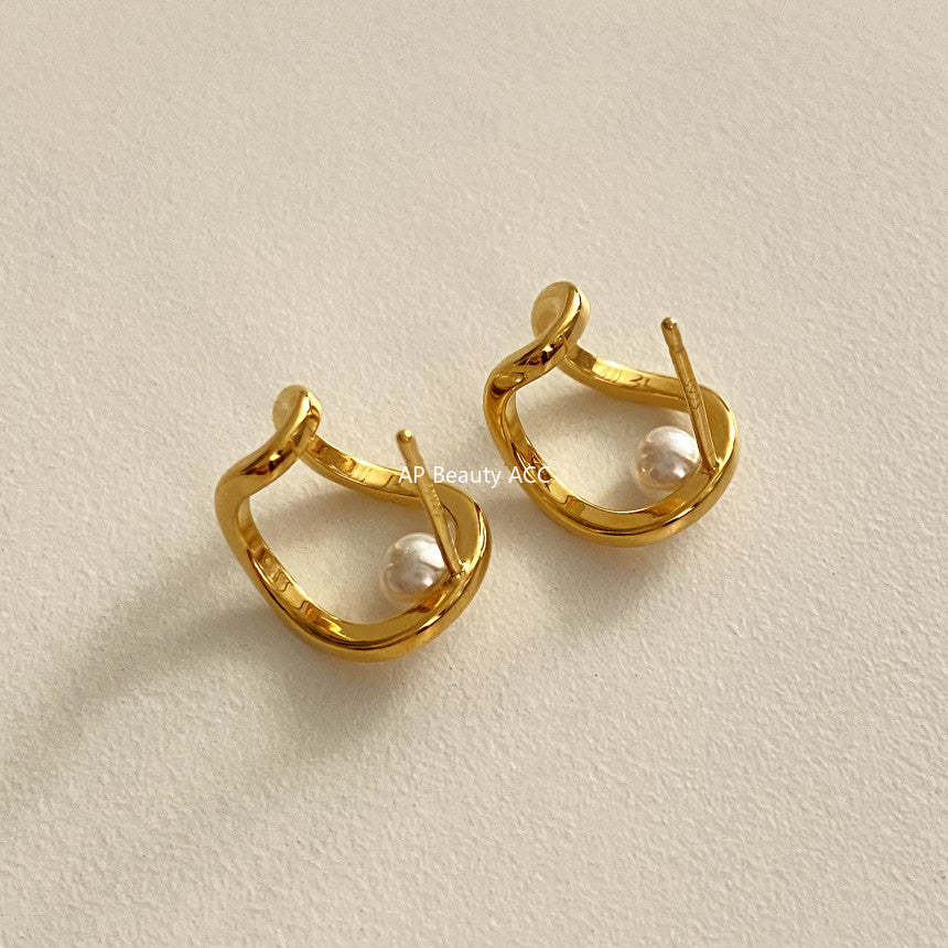 F관 - 925 실버 모조 진주 더블 라인 귀걸이 [C1231] 25.10-5