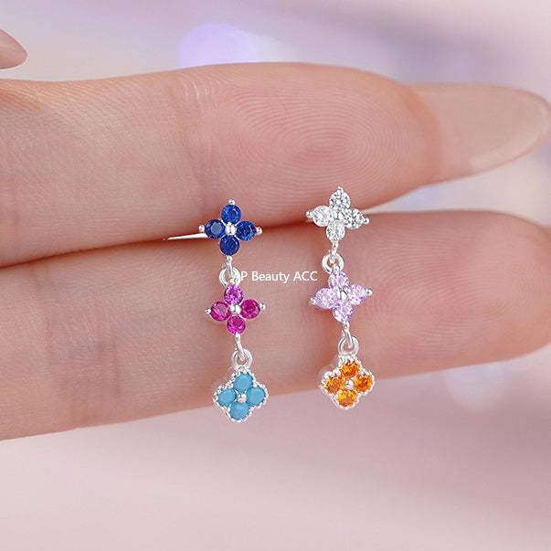 B관 - 925 실버 컬러 클로버 플라워 반지 귀걸이 [YC3164R_1 YC6343E_1] 25.11-2