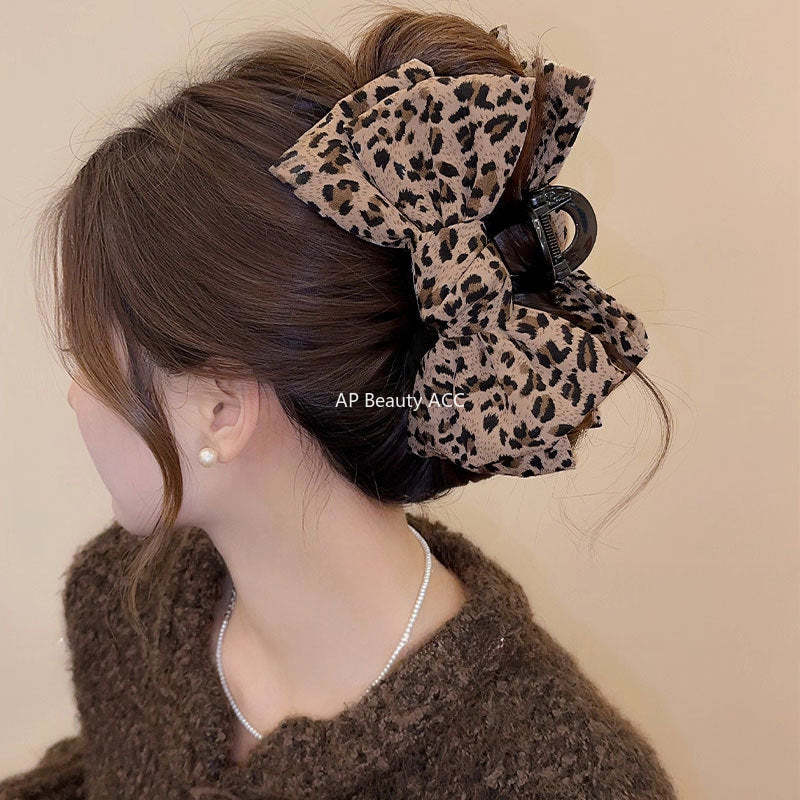 E관 - 레오파드 패턴 리본 디자인 집게핀 [27689] 25.11-3