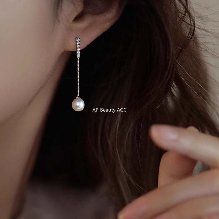 B관 - 925 실버 큐빅 진주 태슬 귀걸이 [YC10098E] 24.05-1