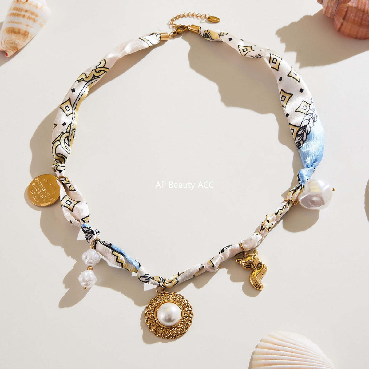 D관 - 스테인리스 스틸 호안석 진주 펜던트 스카프 목걸이 [P2178] 25.10-2