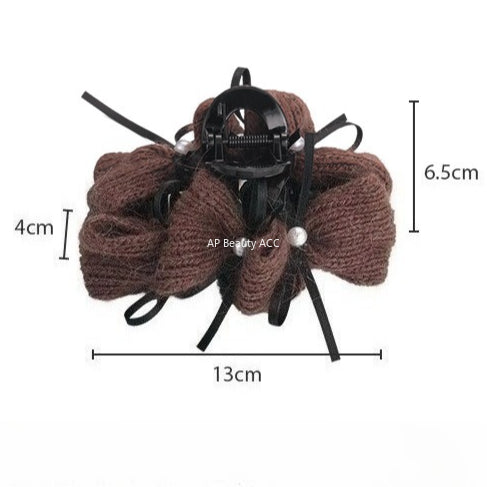 E관 - 털실 니트 진주 리본 디자인 집게핀 [27667] 25.11-2