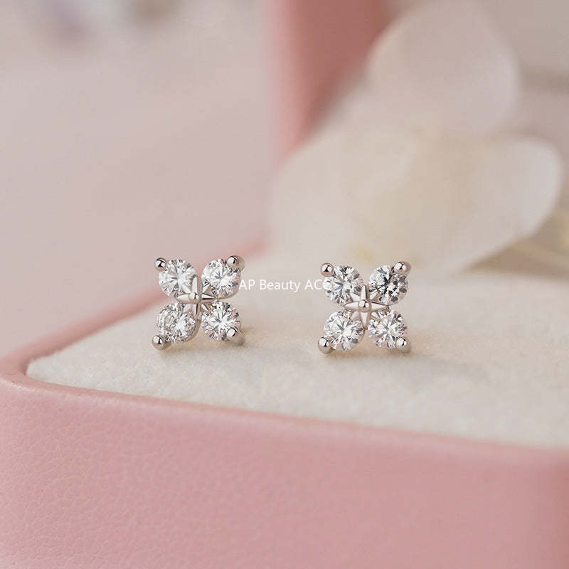 B관 - 999 실버 클로버 플라워 큐빅 스터드 귀걸이 [YC8241E_1] 25.10-4