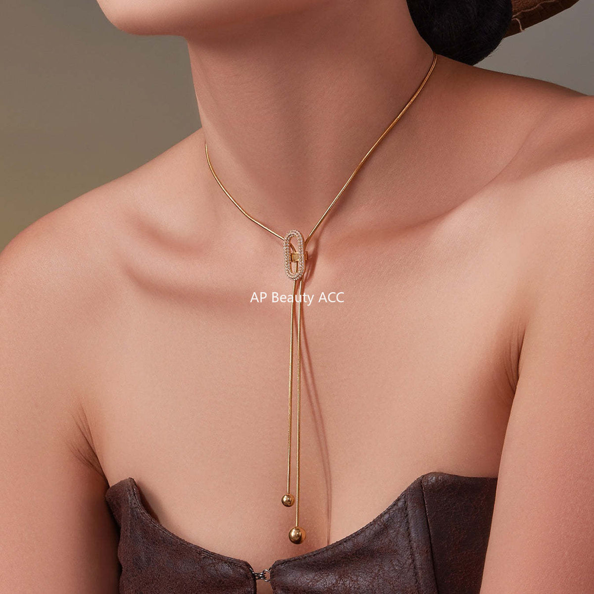 D관 - 큐빅 조절형 18K 도금 스테인리스 스틸 목걸이 [P560] 25.11-3