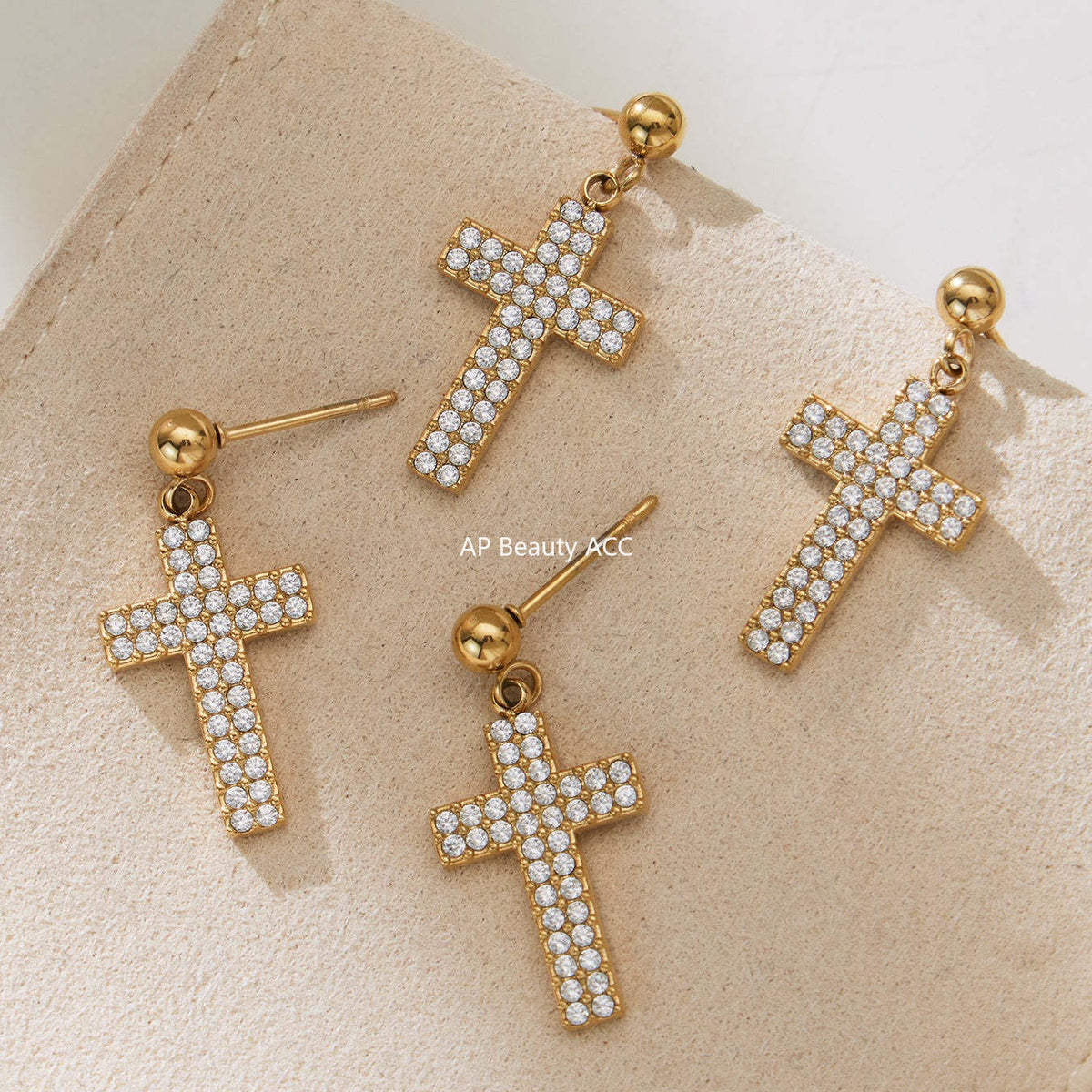 D관 - 스테인리스 스틸 십자가 큐빅 18K 도금 반지 귀걸이 팔찌 목걸이 [TXP503] 25.11-4