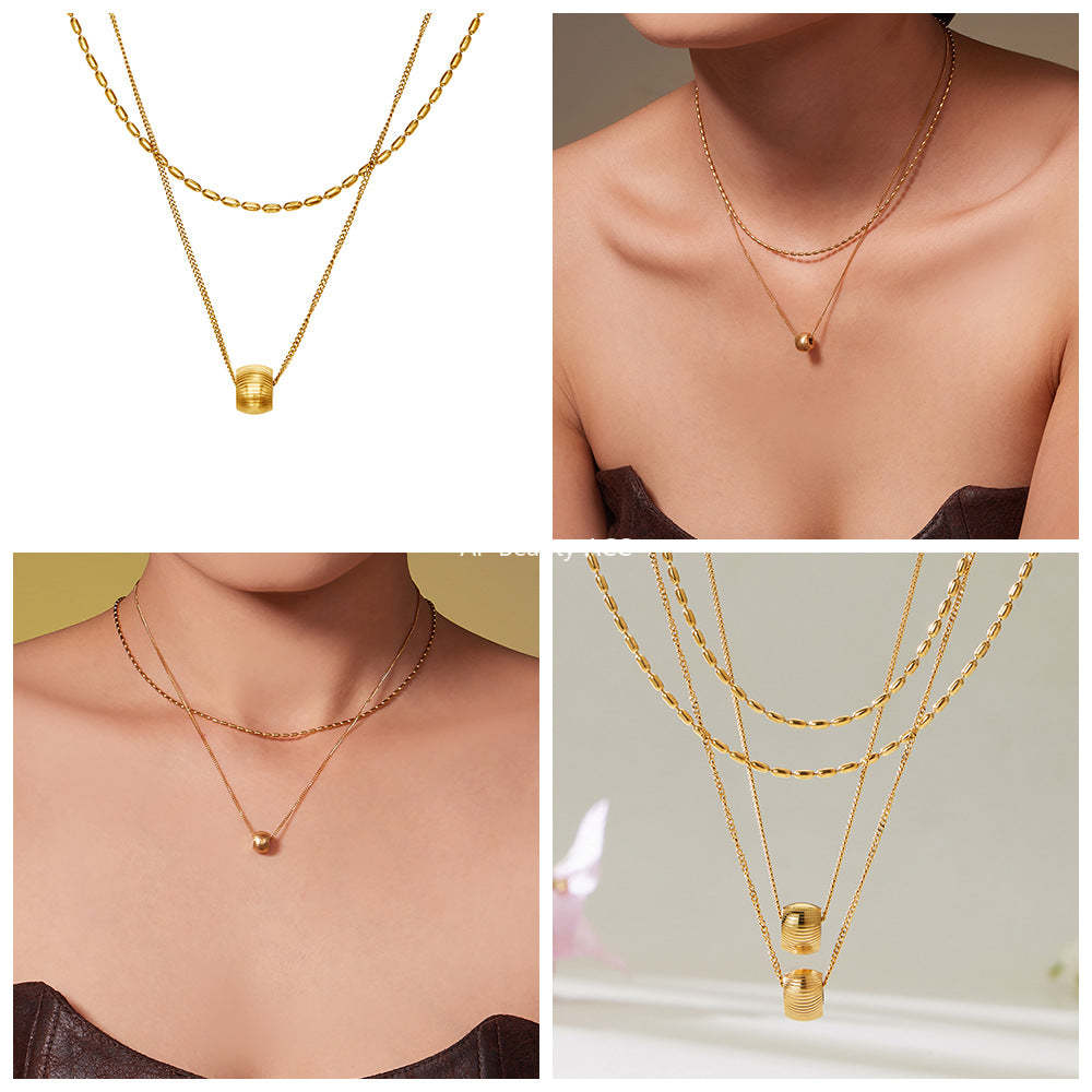 D관 - 스테인리스 스틸 더블 레이어드 18K 도금 행운 목걸이 [P877] 25.11-4