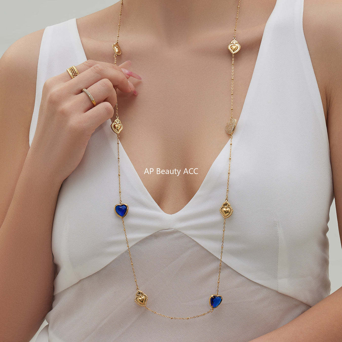 D관 - 스테인리스 스틸 하트 글라스 스톤 큐빅 18K도금 귀걸이 목걸이 [TXF507] 25.12-1