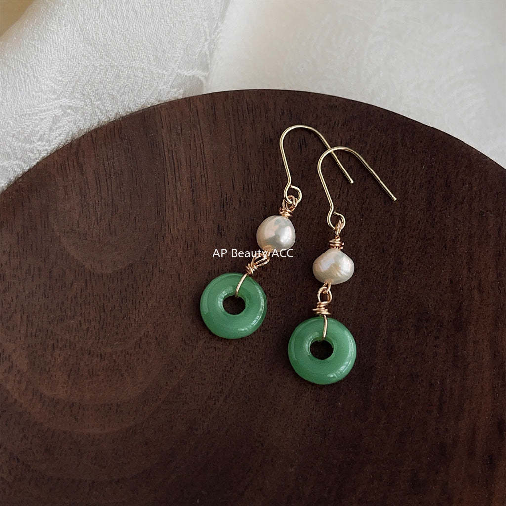 C관 - 담수 진주 핸드메이드 유리 합성옥 복고풍 개성 있는 귀걸이 [4094] 24.05-3