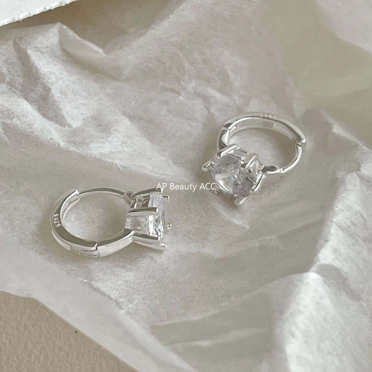 F관 - 925 실버 큐빅 후프 링 귀걸이 [C1414] 25.11-3