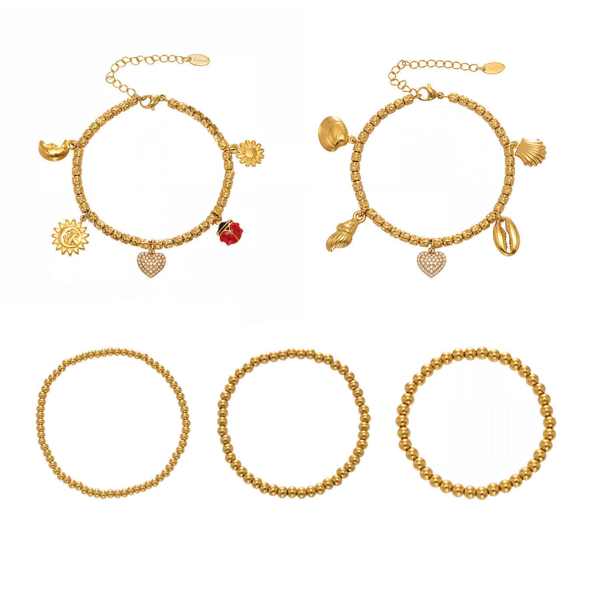 D관 - 스테인리스 18K 도금 하트 멀티 펜던트 스틸 비즈 팔찌 [E696-E697-E698] 25.10-5