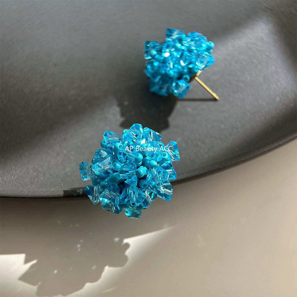 C관 - 블루 수국 글라스 크리스탈 핸드메이드 은침 귀걸이 [5857] 25.04-3