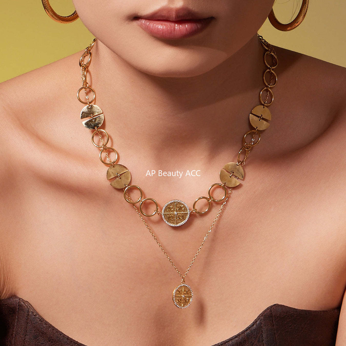 D관 - 스테인리스 스틸 이니셜 원형 펜던트 18K 도금 목걸이 팔찌 [TXP488] 25.11-4