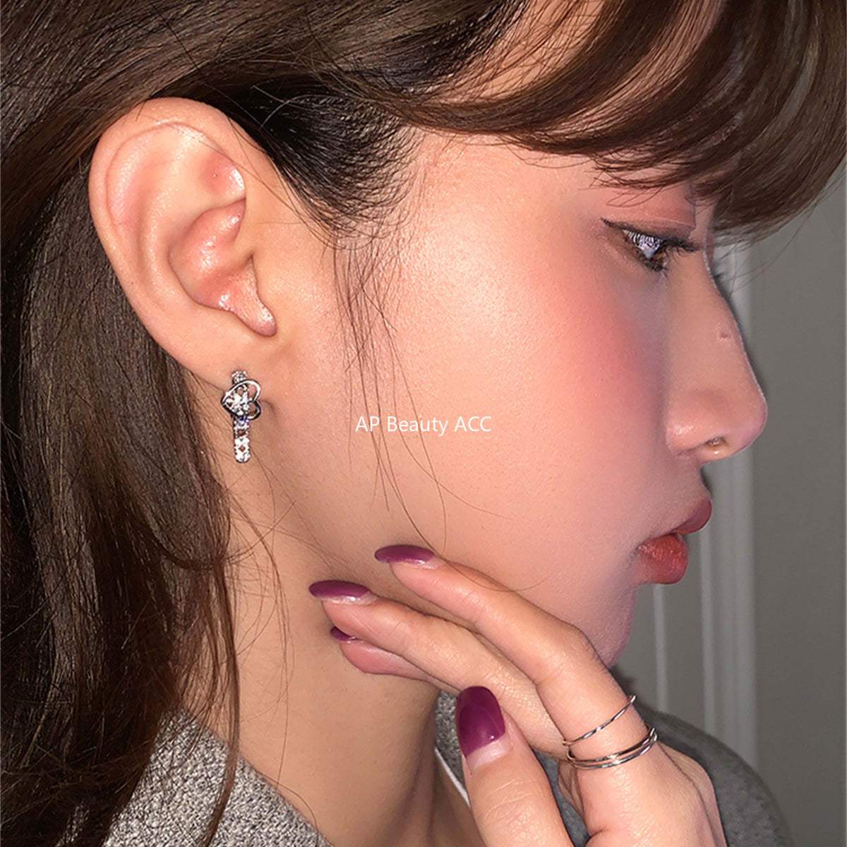 A관 - 큐빅 하트 벨트 티타늄 스틸 링형 귀걸이 [EH-3498] 25.05-5