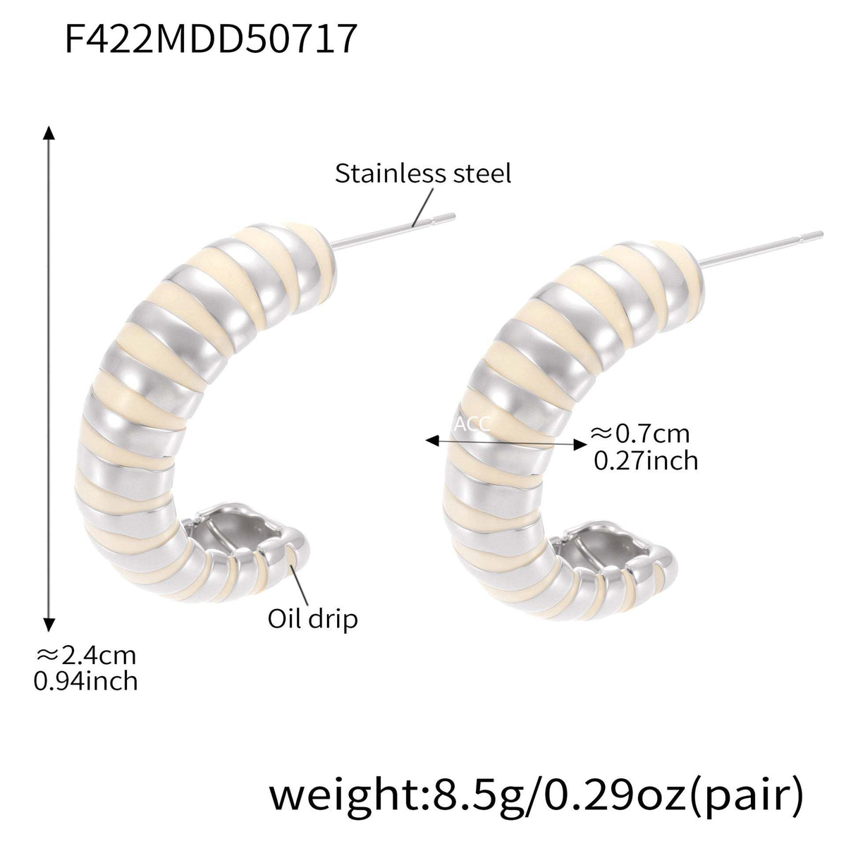 D관 - 자개 진주 C형 스테인리스 스틸 18K 도금 귀걸이 [F419-F422] 25.07-4