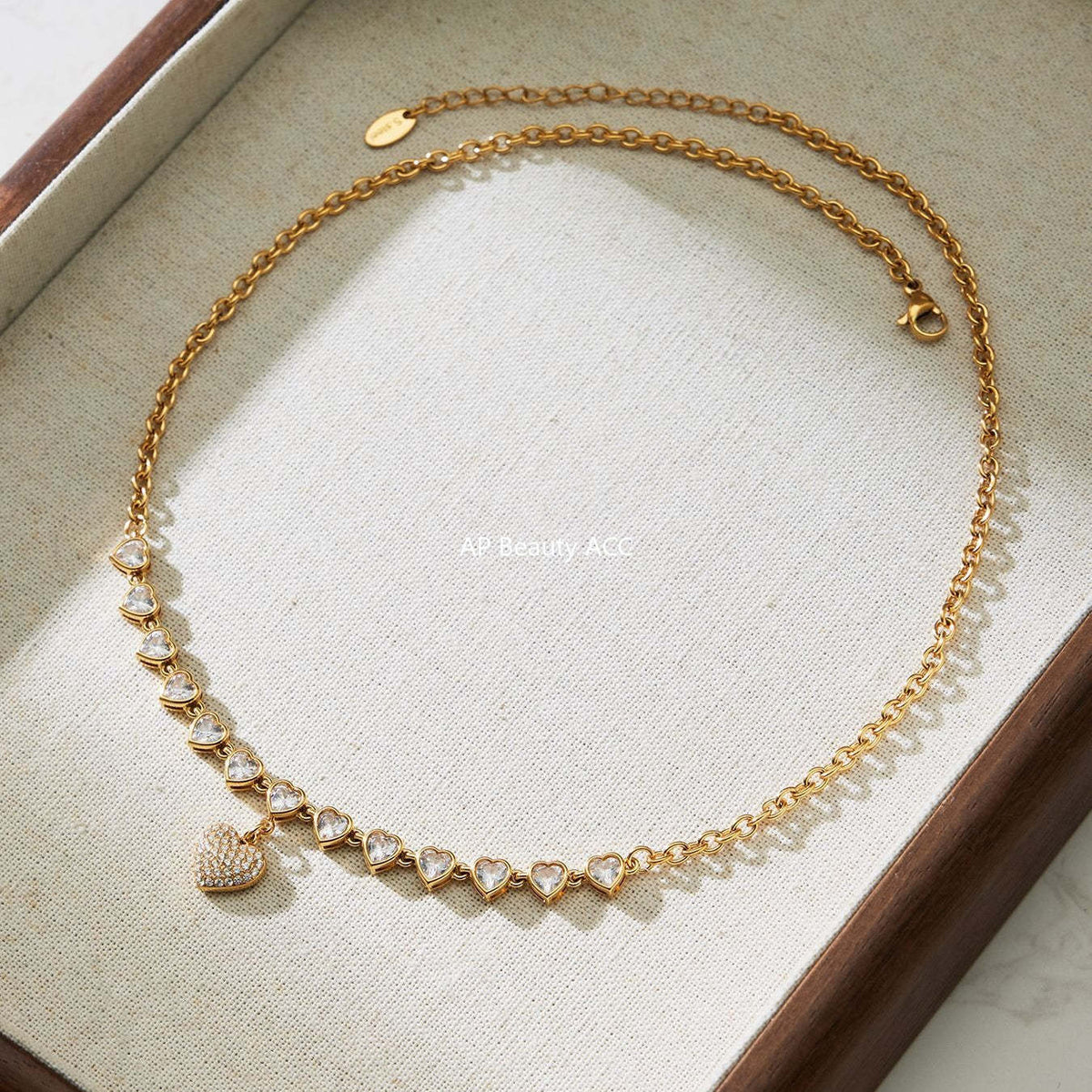 D관 - 스테인리스 스틸 하트 풀큐빅 18K 도금 목걸이 [P970] 25.11-4