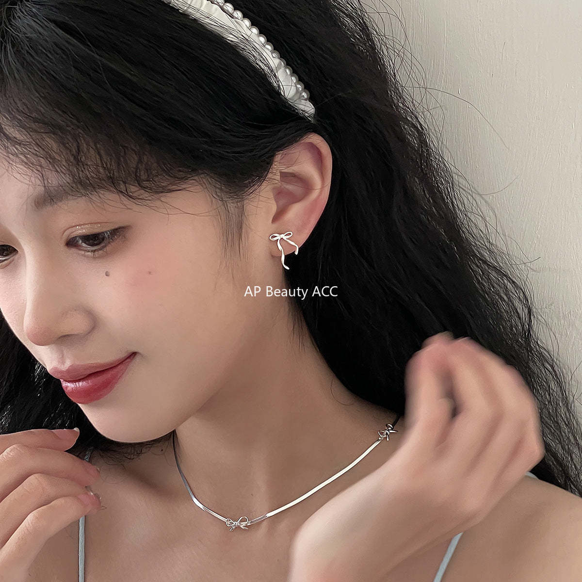 A관 - 사랑스러운 무광 리본 은침 귀걸이 [EH-2802] 24.04-2