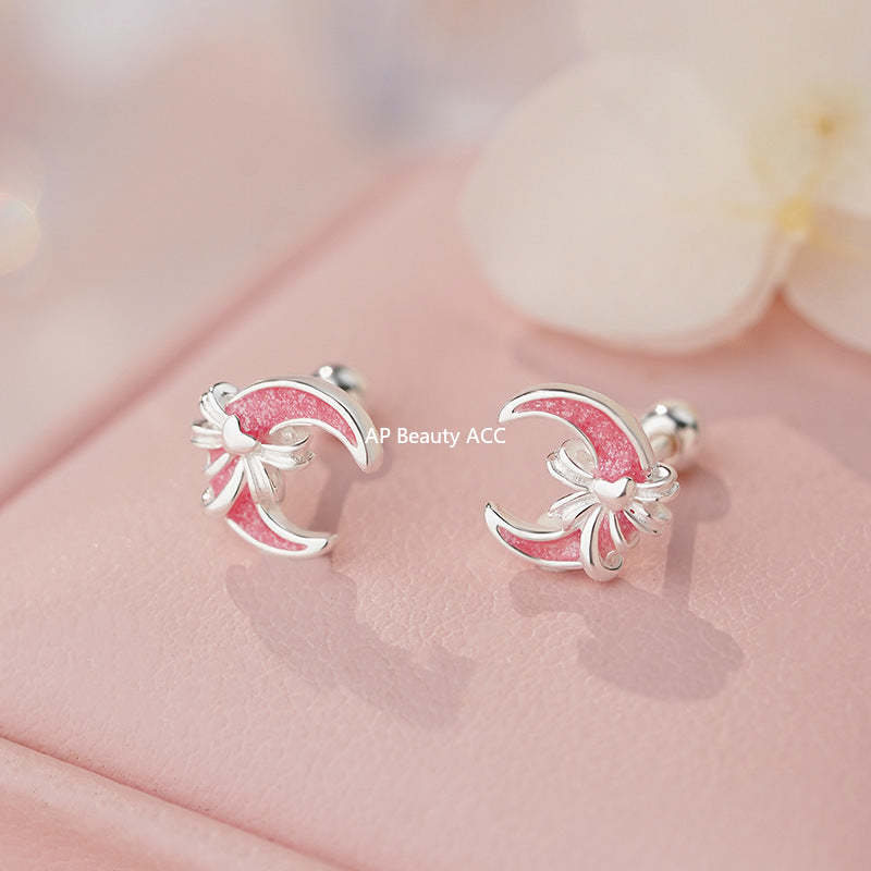 B관 - 999 실버 핑크 달 리본 피어싱 귀걸이 [YC6344E_1] 25.11-1