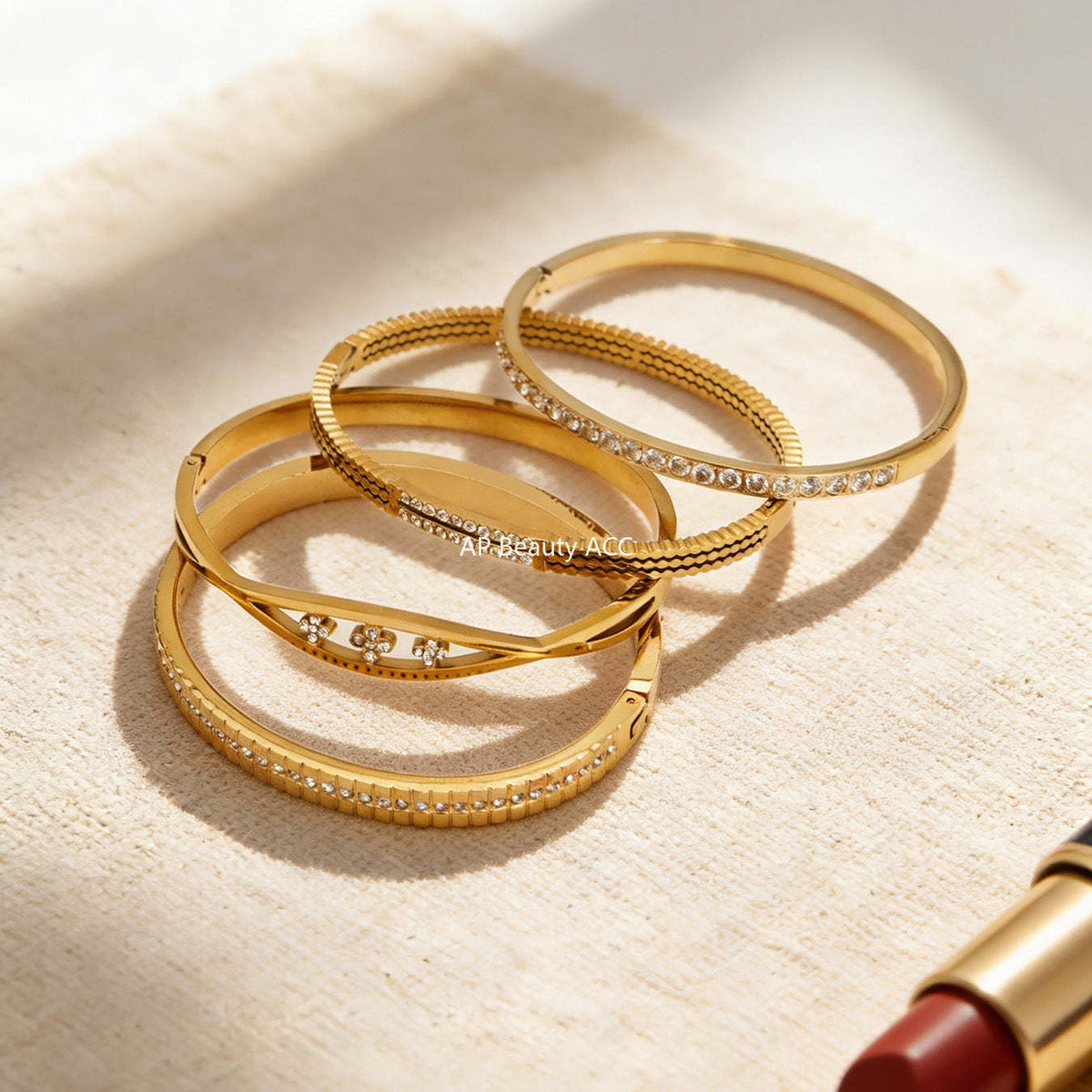 D관 - 큐빅 라인 18K 도금 스테인리스 스틸 뱅글 팔찌 [Z512-15] 25.12-2