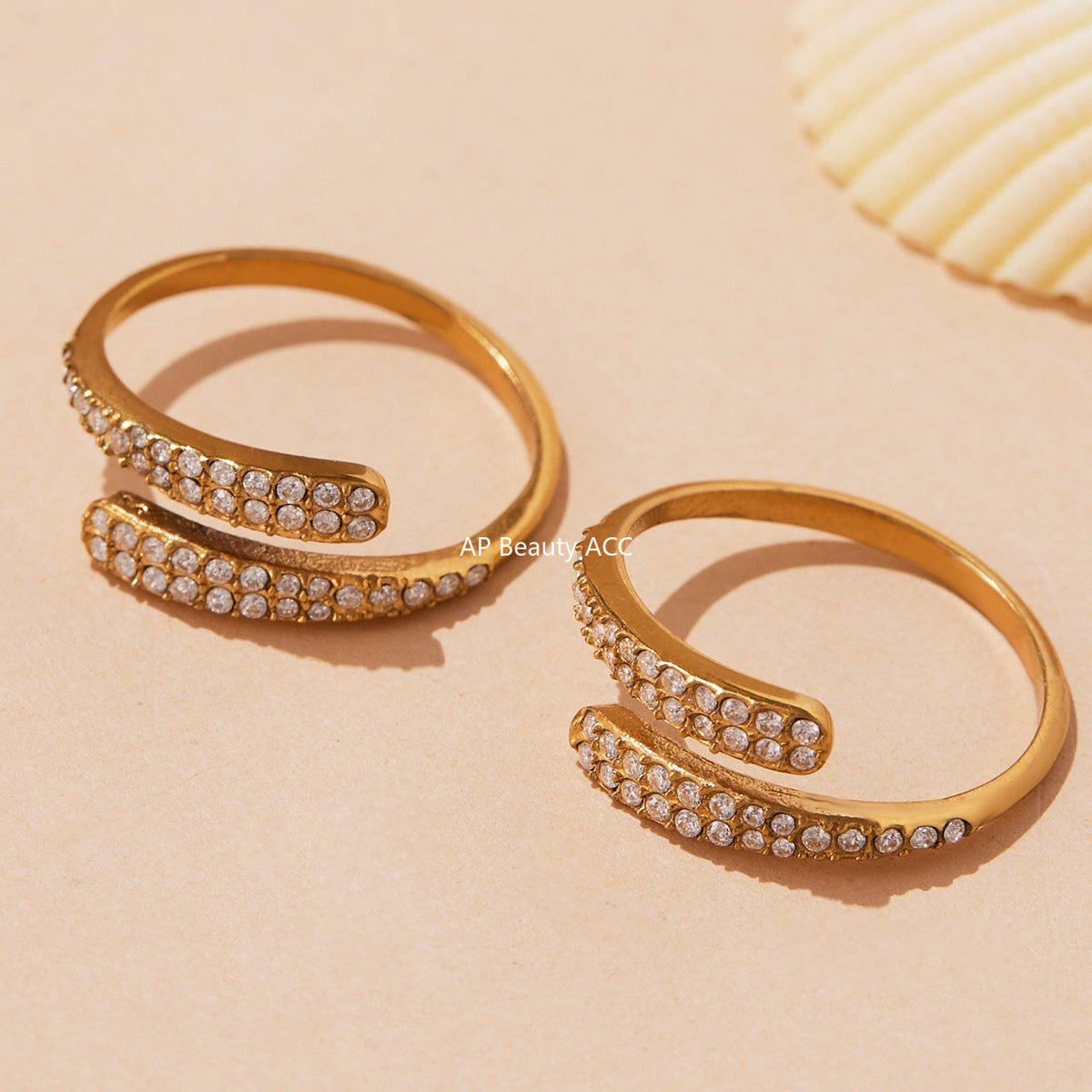 D관 - 18K 골드 도금 스테인리스 스틸 큐빅 하트 모양 반지 [A560-A561] 25.10-1