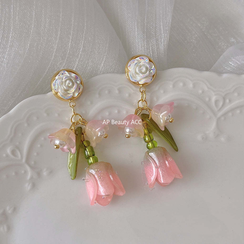 C관 - 숲 속 스타일 화려한 3D 튤립 핑크 귀걸이 [1229] 24.04-1