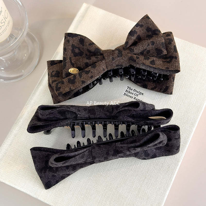 E관 - 레오파드 패턴 프린팅 리본 바나나 집게핀 [27748] 25.12-1