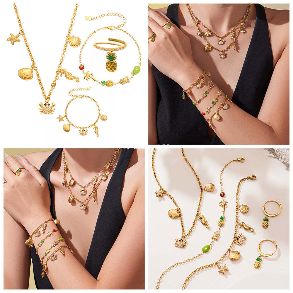 D관 - 스테인리스 스틸 게 조개 파인애플 큐빅 펜던트 목걸이 팔찌 반지 [TXP443] 25.10-4