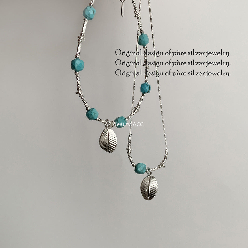 A관 - 925 실버 핸드메이드 터키석 잎사귀 목걸이 팔찌 [1425] 25.10-2