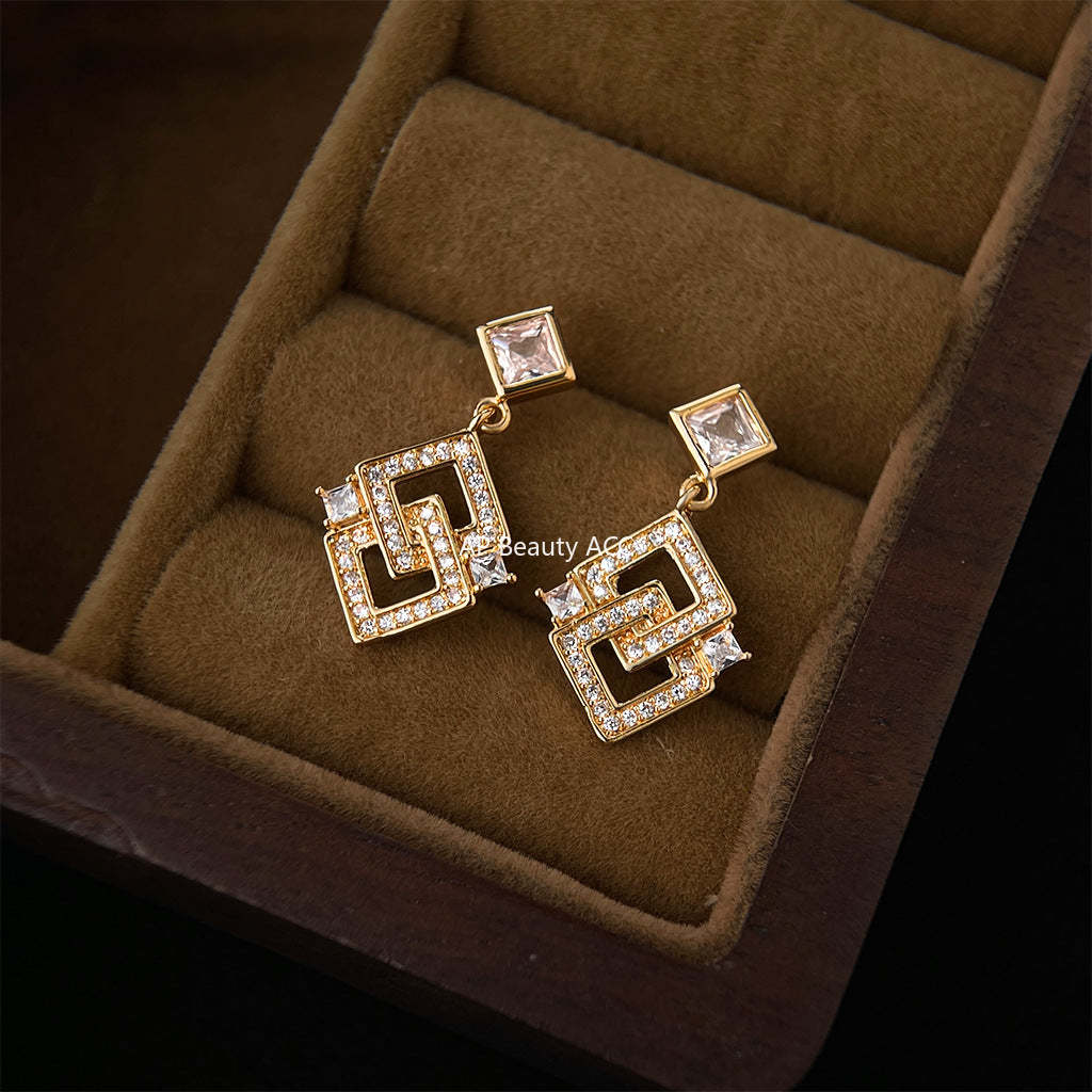 C관 - 더블 사각 큐빅 드롭 925 은침 귀걸이 [7197] 25.12-1