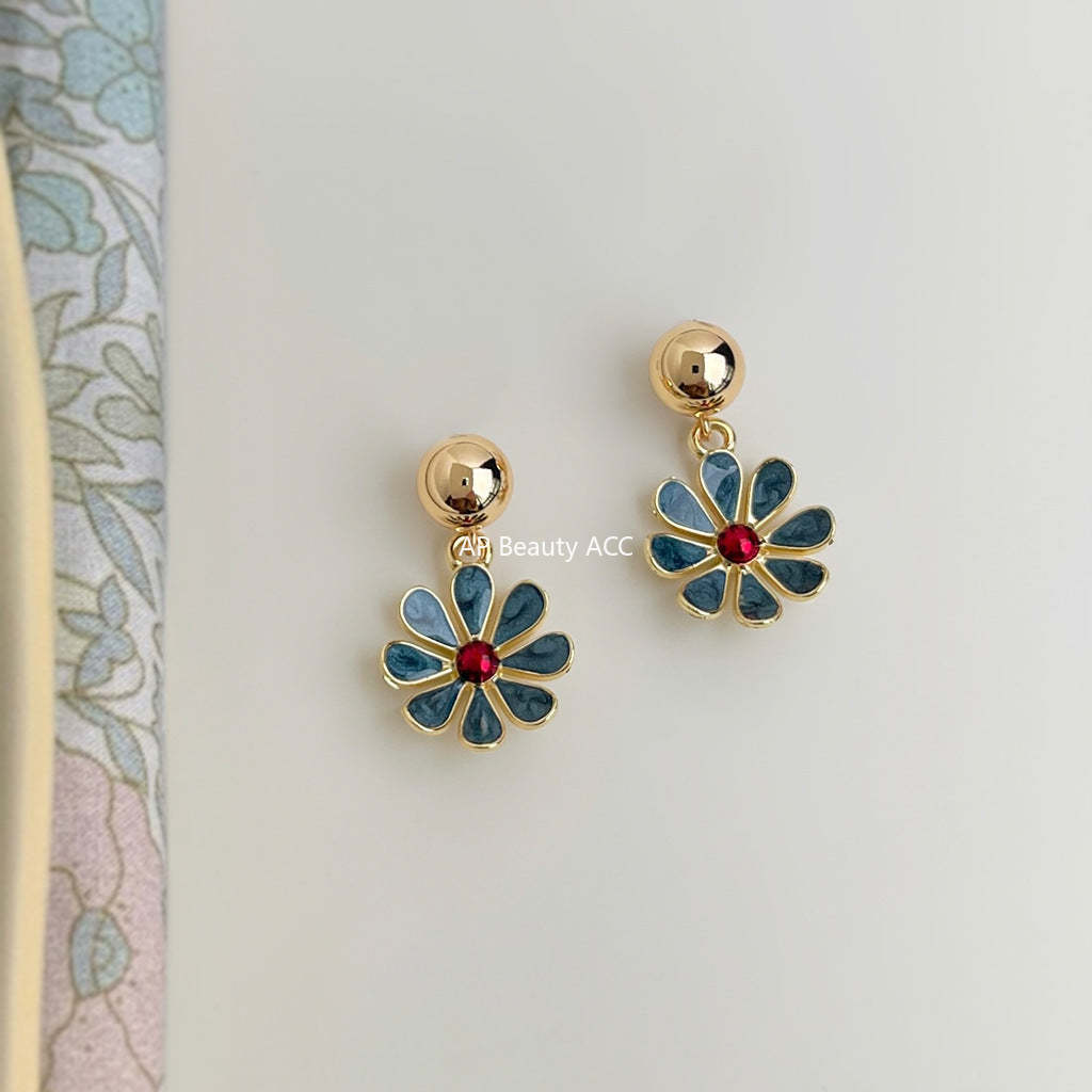 C관 - 스모키 블루 플라워 핸드메이드 925 은침 귀걸이 [6815] 25.09-4