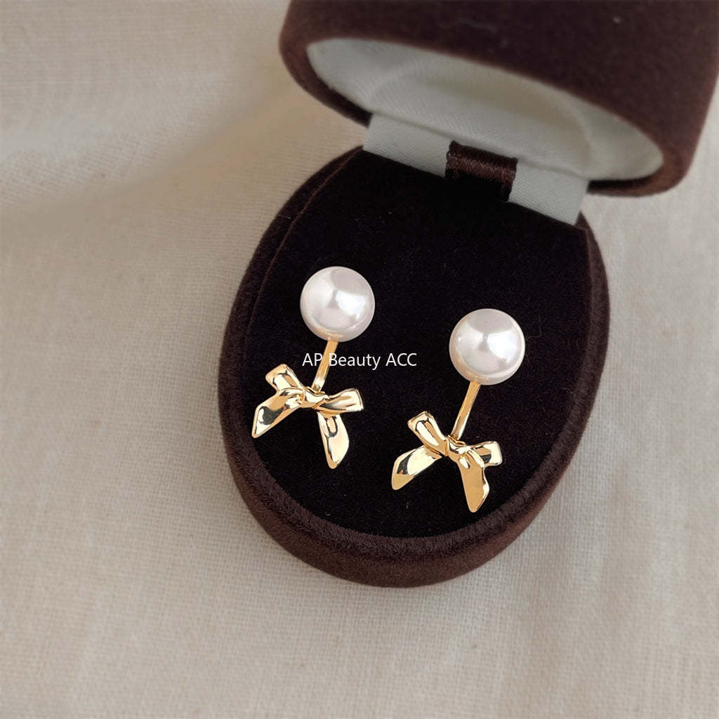 C관 - 골드 리본 진주 925 은침 귀걸이 [7208] 25.12-2
