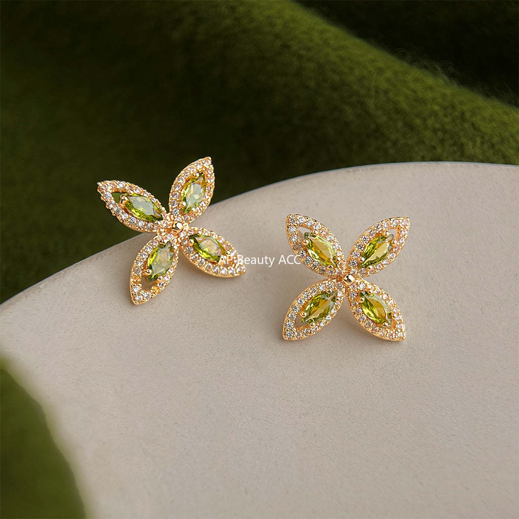 C관 - 네잎 플라워 모양 큐빅 925 은침 귀걸이 [7194] 25.12-1