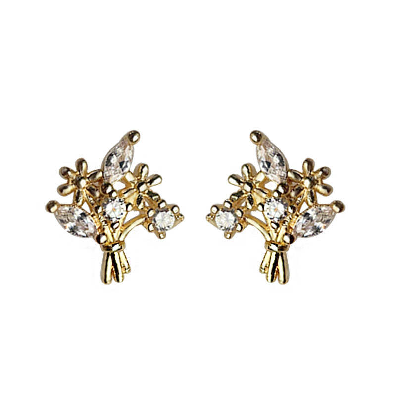 C관 - 미니 큐빅 14K 도금 은침 꽃다발 귀걸이 [3906] 24.05-1