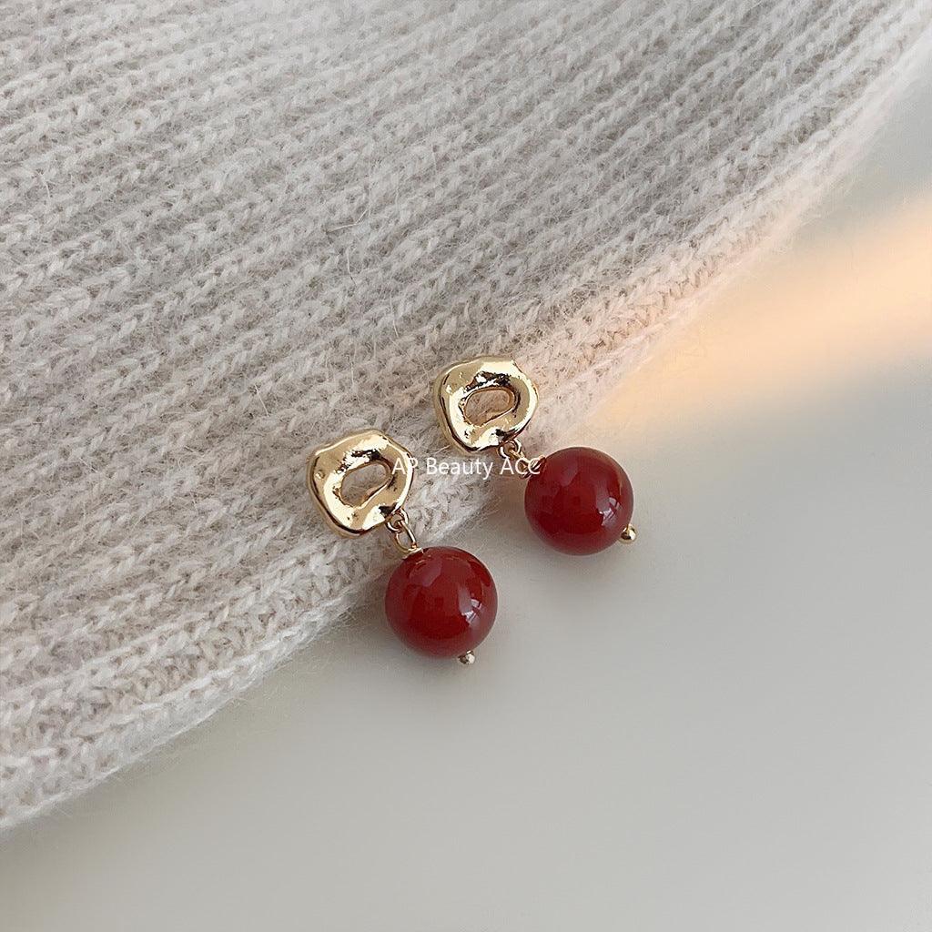 C관 - 핸드메이드 홍마노 레트로 14K 도금 은침 심플 귀걸이 [3628] 24.03-3