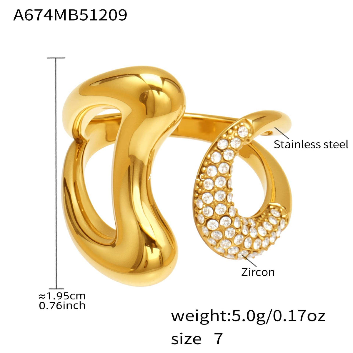 D관 - 스테인리스 스틸 18K 도금 미니 큐빅 오픈형 반지 [A382-A-A622-A674] 25.12-3